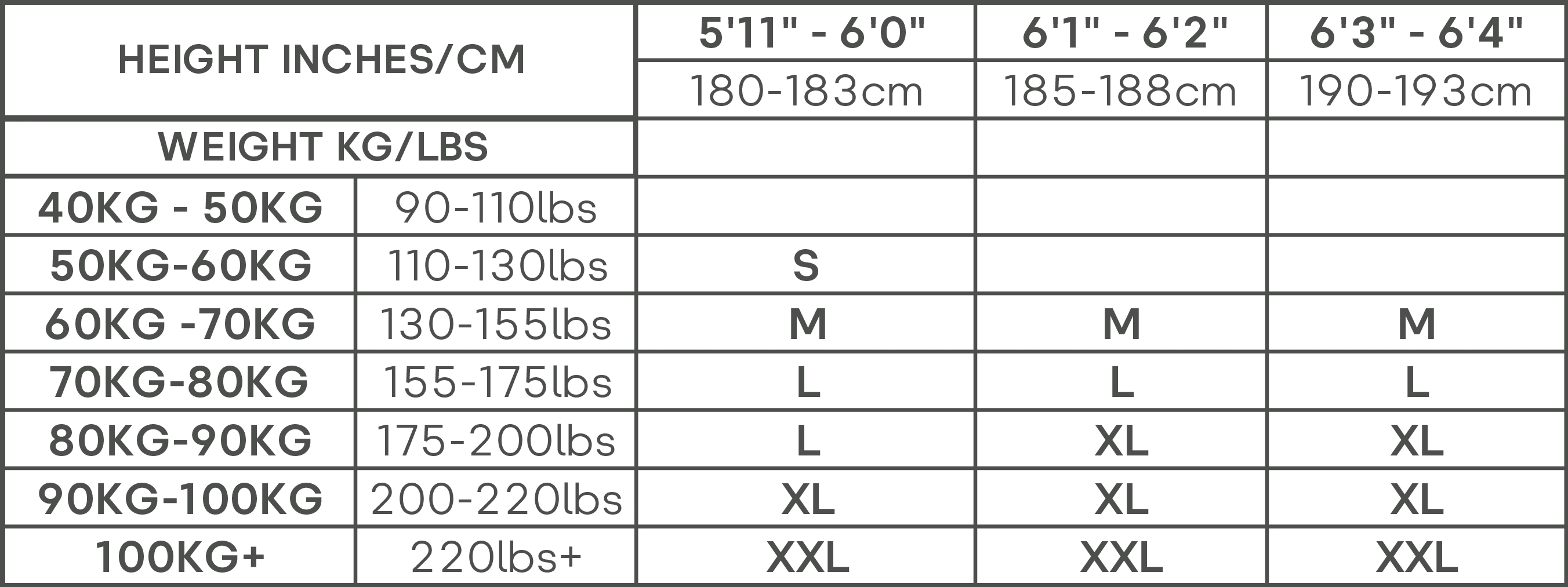 Size Guide 5'11-6'4